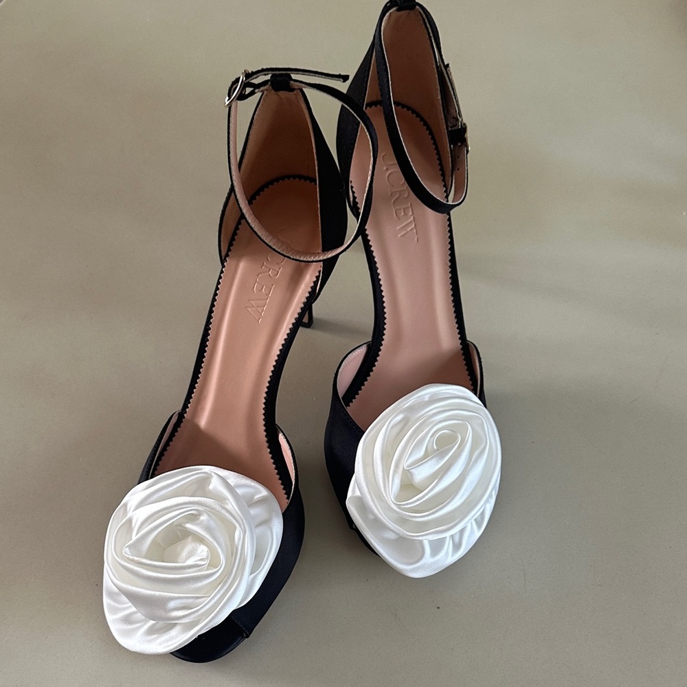 J.Crew Collection Rylie rosette open toe heels in satin